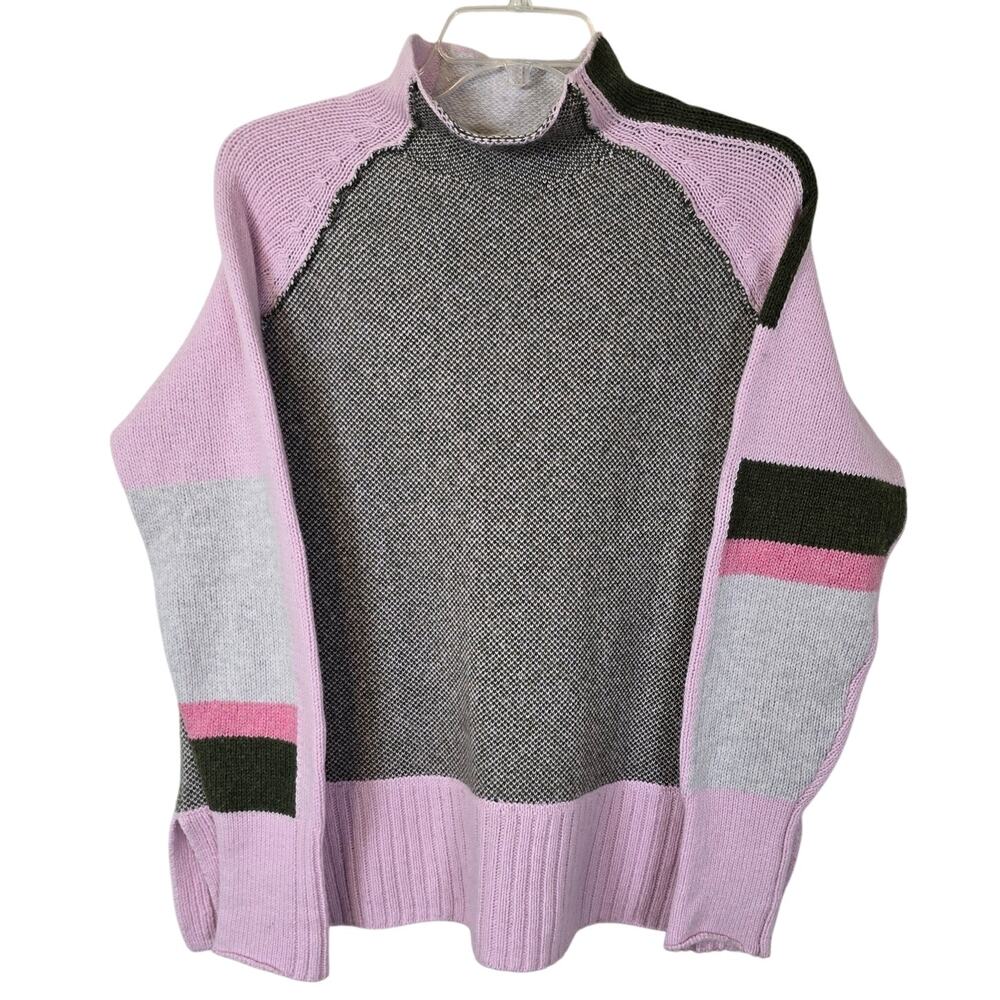Zaket & Plover Merino Wool Colorblock Sweater Women's M Funnel Neck Casual